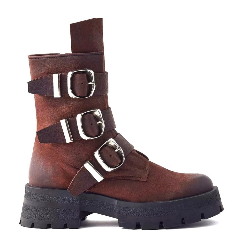 Urban Outfitters Steve Madden Roland Moto Boot Platform Lug Sole Brown - Picture 8 of 9